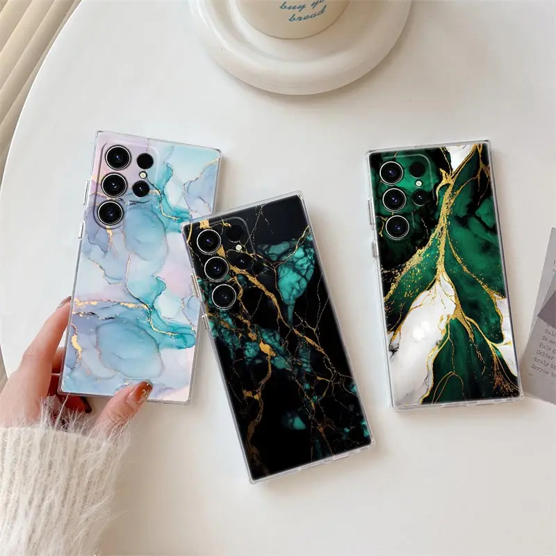 Fashion Marble Pattern Phone Case For Samsung S24 S23 Ultra 5G S22 S20 S10 Plus S21 FE Clear Cases Cover Galaxy S24Ultra Fundas