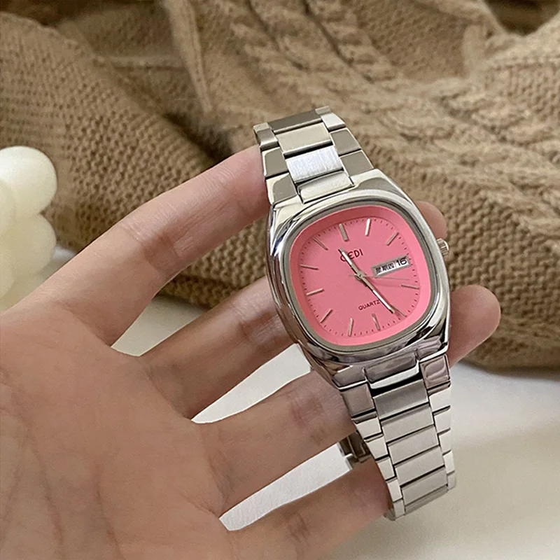 Vintage Women's Quartz Watch Minimalist Elegant Stainless Steel Bracelet Date Day Display Office Casual Gift