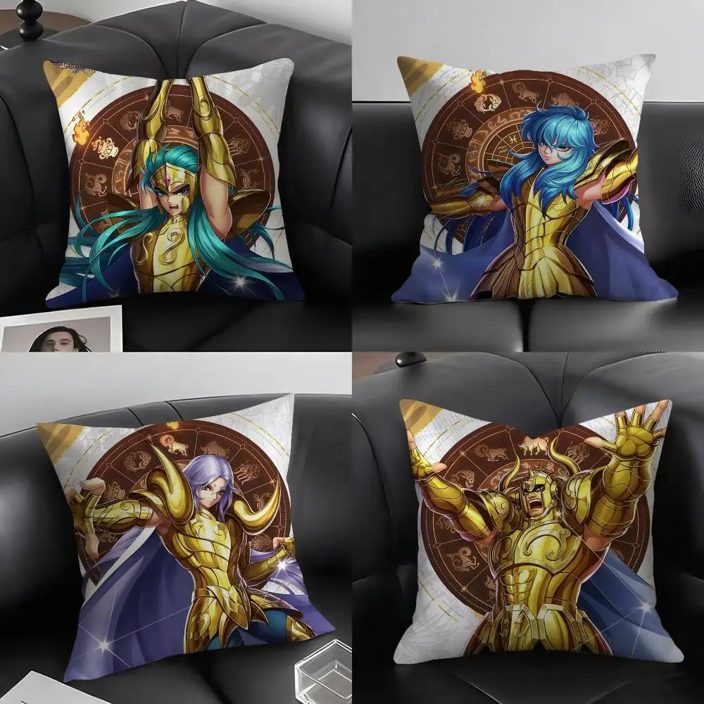 

Animation 12 Gold S-Saint S-Seiya Pillow Case Home Dorm Chair Back Short Plush Double-sided Printing Office Cushion Cover