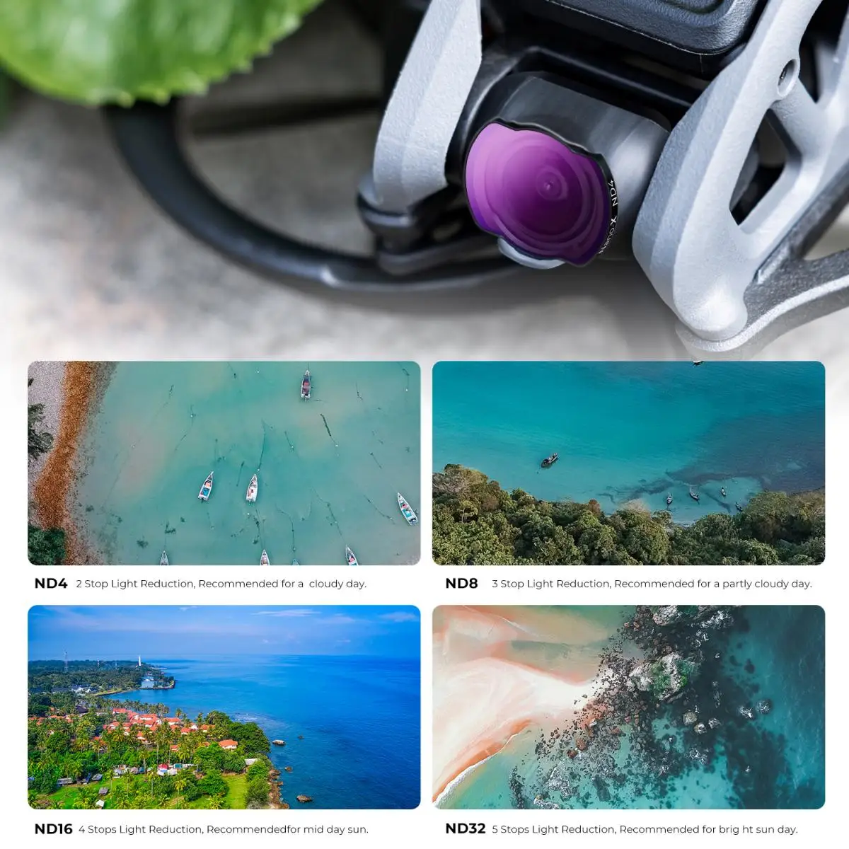 K & F konsep 4 buah Set Filter lensa (ND4 + ND8 + ND16 + ND32) untuk Drone DJI Avata dengan lapisan hijau antigores tahan air antirefleksi