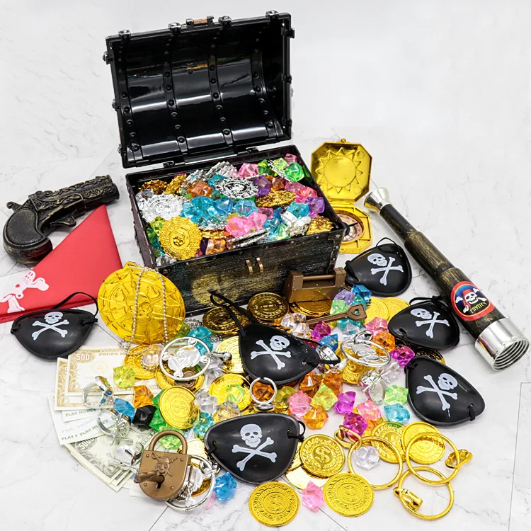 Funny Pirate Treasure Chest Antique-Style Large Plastic Pirate Treasure Chest Children's Treasure Hunt Toy Box Kids Party Props