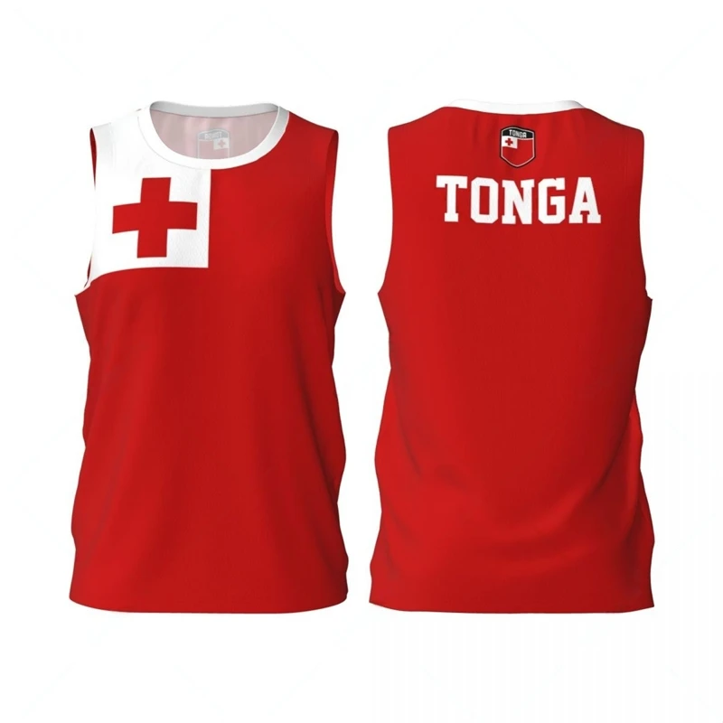 Tonga Flag Basketball Tank Tops Summer Fashion National Emblem 3D Printed Sleeveless T Shirts Loose Quick Dry Sports Vest Tees