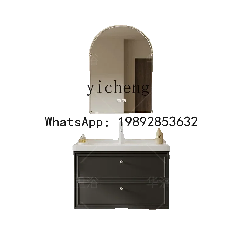 

Y1 Rubber Wood French Retro Bathroom Cabinet Combination Ceramic Integrated Basin Hand Washbasin