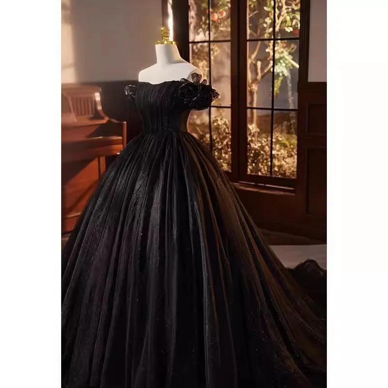 Real Picture Black Women Prom Dresses For Special Event Short Sleeve Ball Gown Dancing Evening Gown Vestido 15 Quinceanera Dress