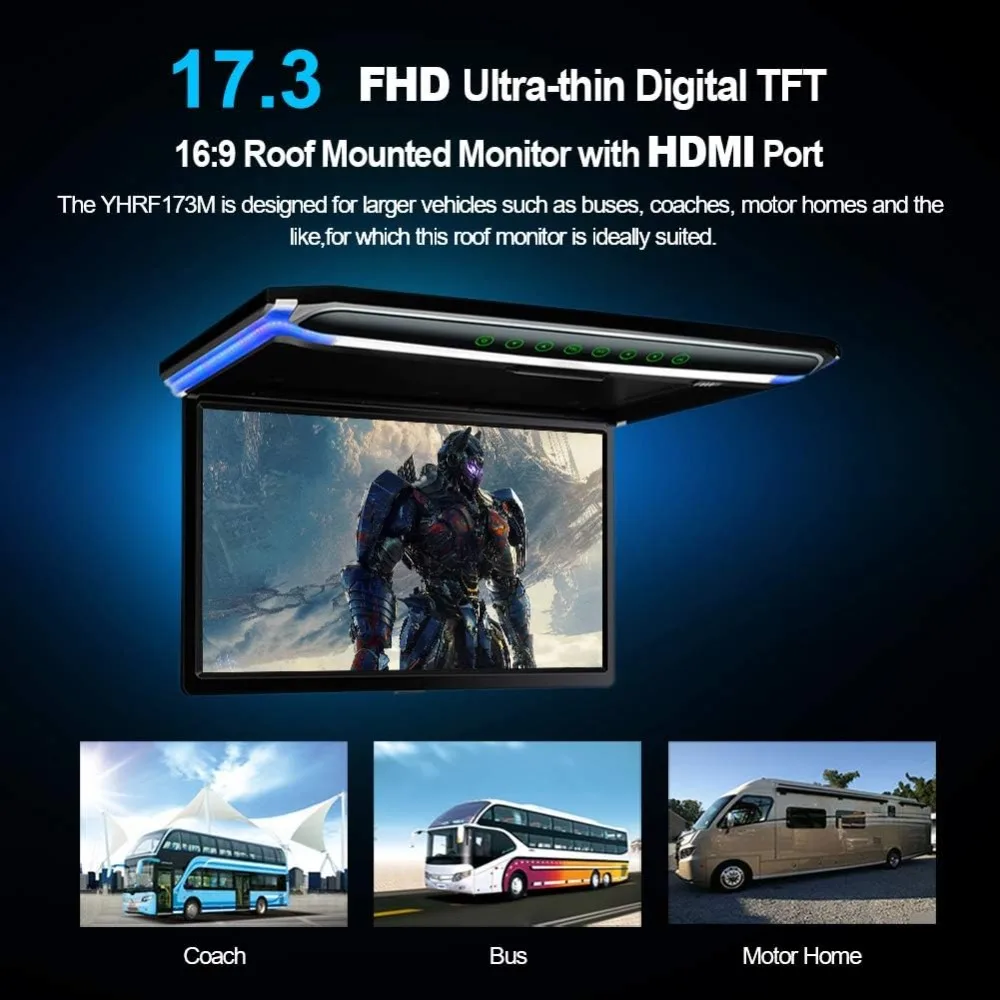 Wide Screen Ultra-thin Mounted Car Roof Player HDMI IR FM USB SD