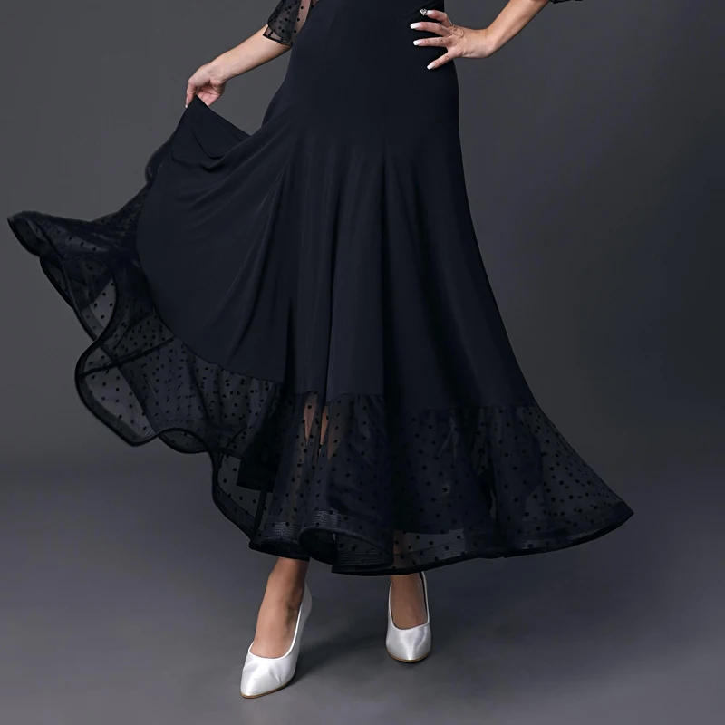 2023 New Ballroom Dance Clothes Women Short Sleeves Latin Dance Tops Mesh Skirt Adults Latin Dance Competition Dresses SL9374