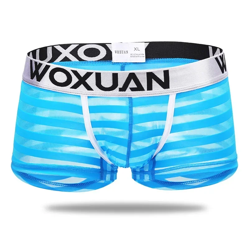 

Men's Horizontal Striped Boxer Briefs Ultra-Thin Seamless Mesh Transparent Breathable Underwear Sexy Boxers