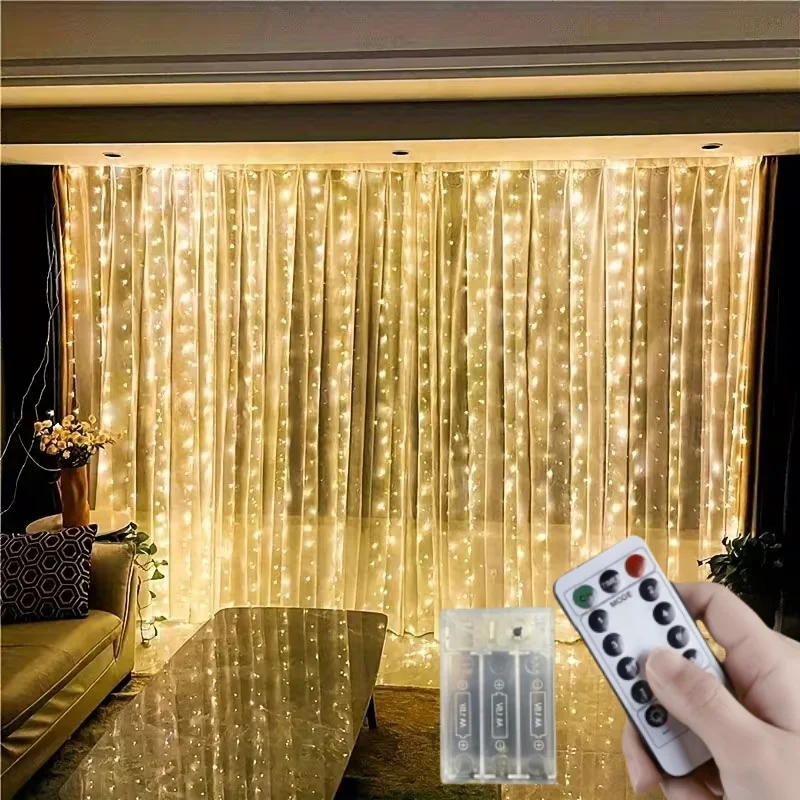 Led Icicle Curtain Battery Box String Light Fairy Christmas Light Garland Christmas New Year Wedding Home Room Patio Party Decor