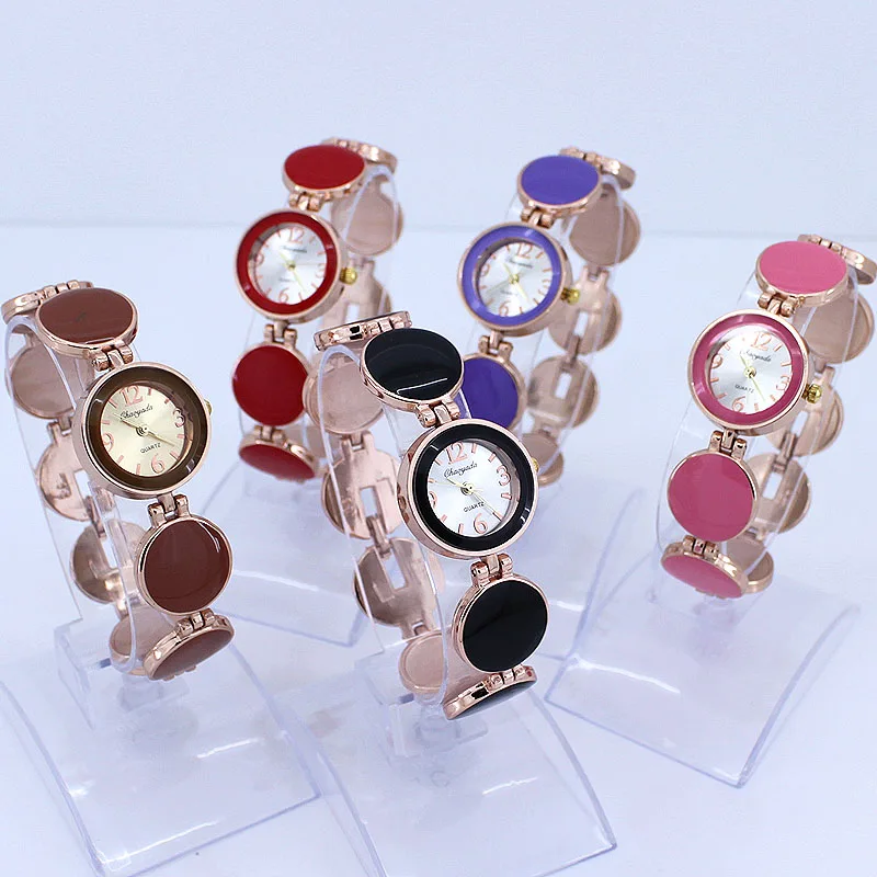 5Pcs Women Bracelet Wristwatch Round Stones Alloy Strap Crystal Quartz Wristwatch