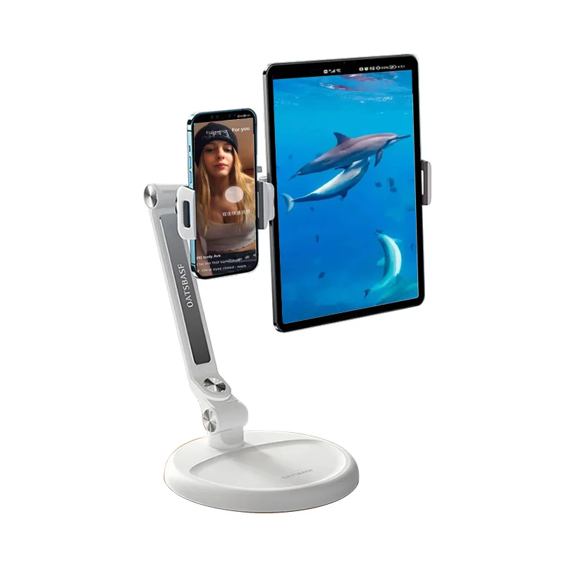 Double Clip Phone Tablet Stand for iPad Pro 12.9 Mini iPhone Xiaomi Mipad Samsung Live Streaming Study Adjustablet Desk Holder