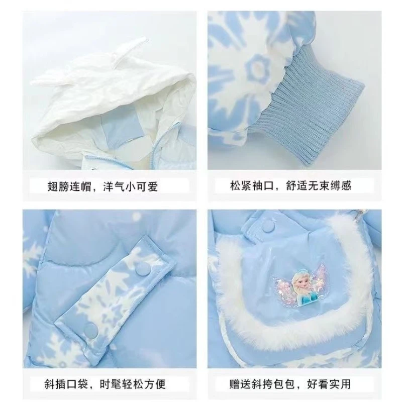 Frozen Elsa Anna mercancía de la película abrigo acolchado para niñas dulce y encantadora chaqueta de algodón de longitud media cálida y resistente al viento de invierno