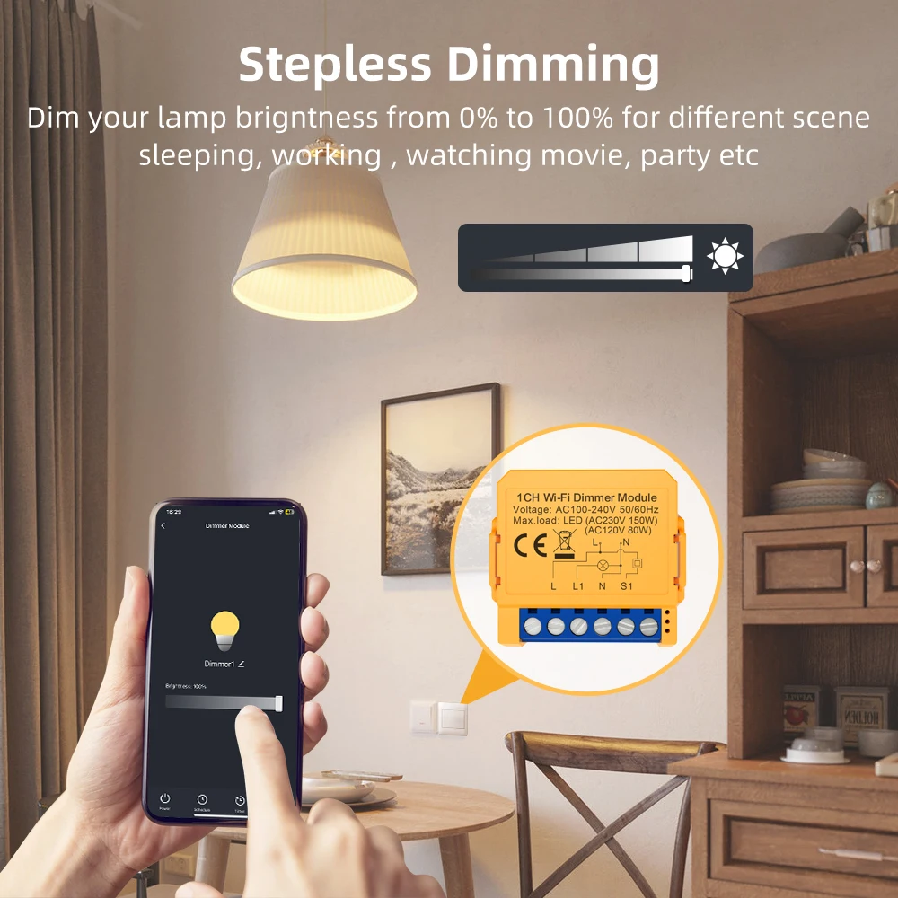 AVATTO-Módulo de interruptor inteligente con WiFi, atenuador de luz regulable de 1/2 entradas, Control remoto por aplicación, funciona con Alexa y