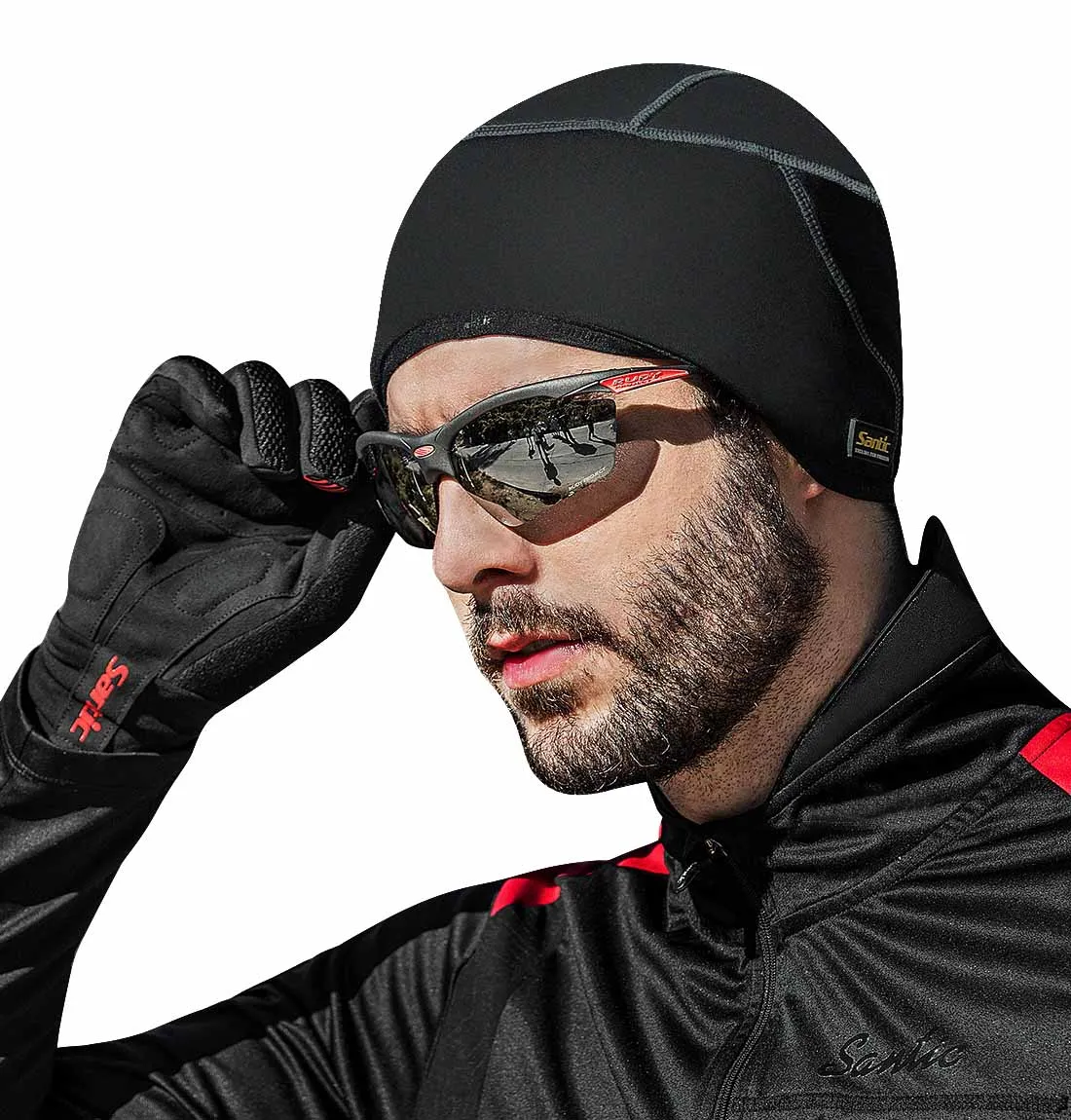 Santic Cycling Cap Mens Winter Outdoor Sports Thermal Hats Mountain Bike Riding Cap Fleece Warmer Windproof Bicycle Equipment