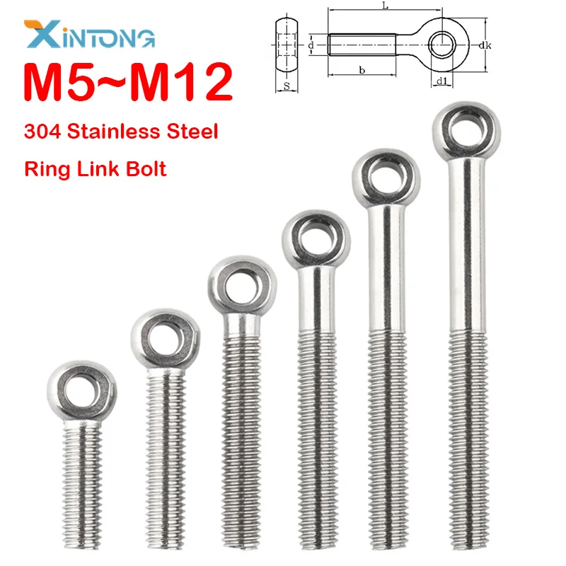 M5 M6 M8 M10 M12 A2-70 304 Stainless Steel Ring Link Bolt Fisheye Eye Slip Hole Screw