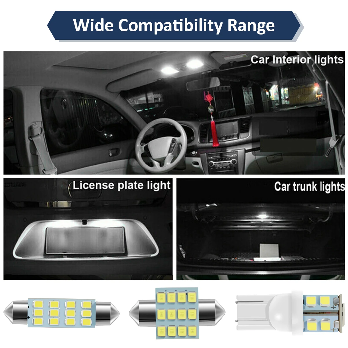 20PCS Car LED Bulb Kit T10 Dc 12v Car Interior Light Dome Light License Plate Light Dome Light Trunk Light Gated Light