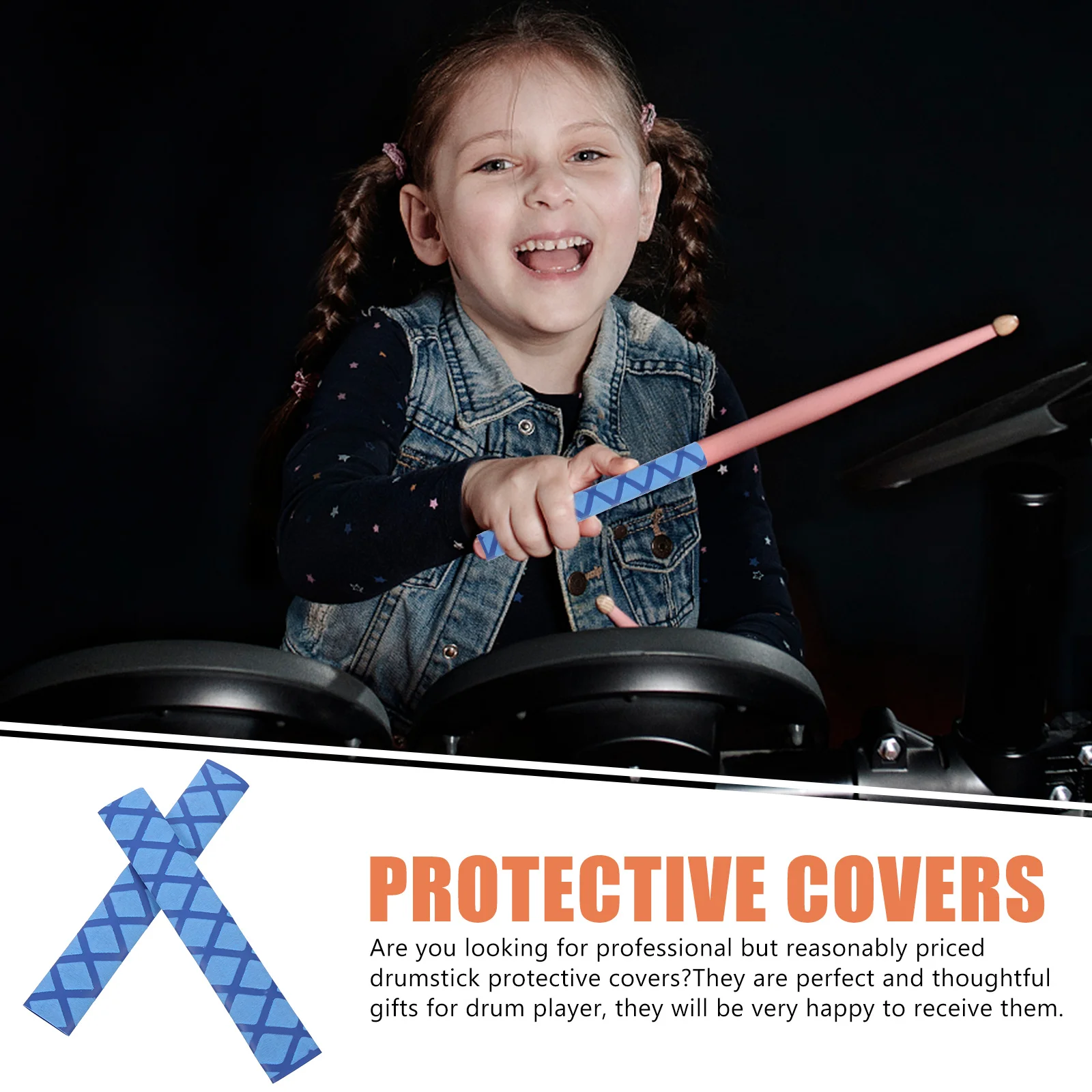 

2Pairs Comfortable Drumstick Covers Non Slip Adjustable Protective Wraps for Drum Practice Wear Resistant Drum Stick Accessories