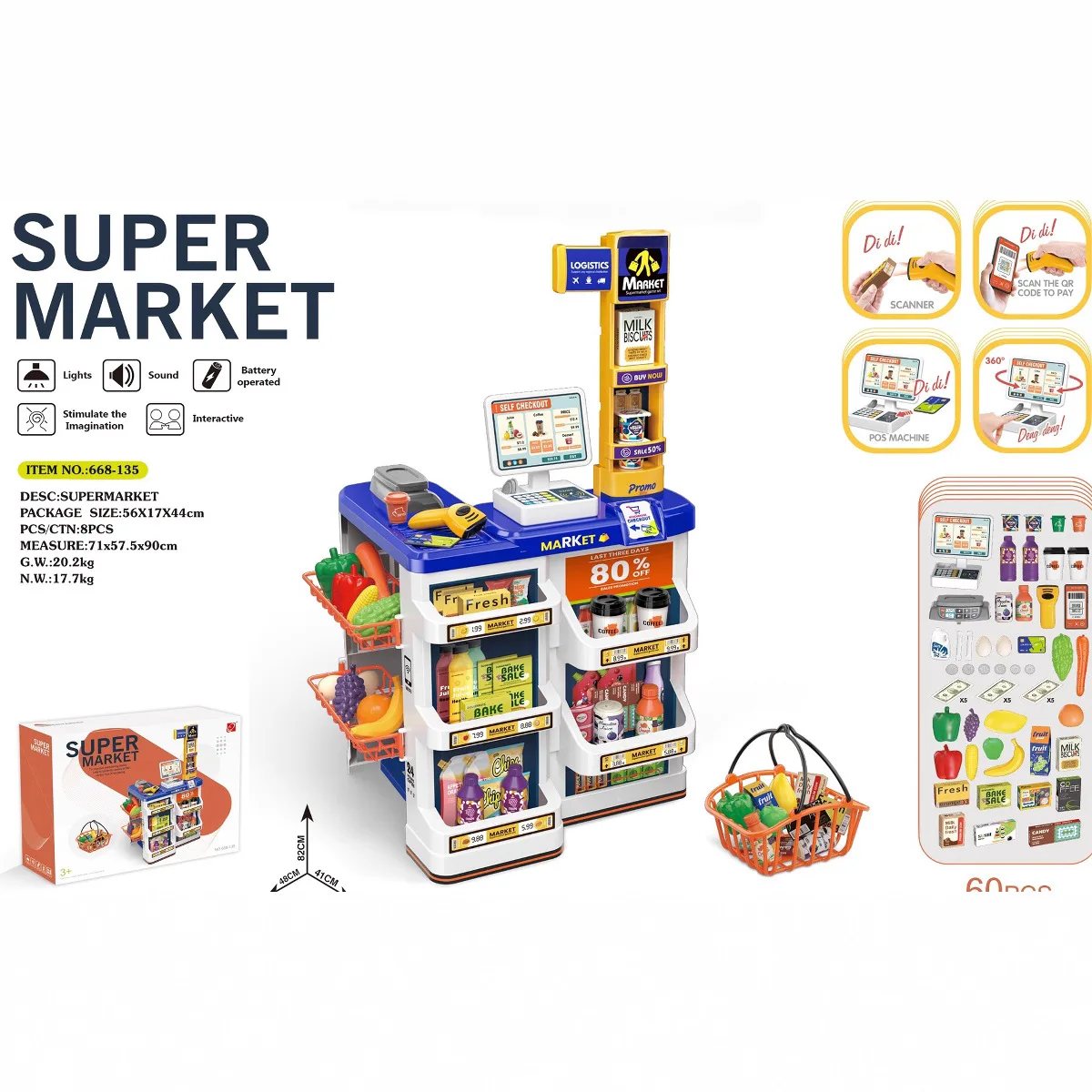 Pretend Play Toy Spray Refrigerator Simulation Shopping Cart Supermarket Coffee Vending Counter Cash Register Scanning Card