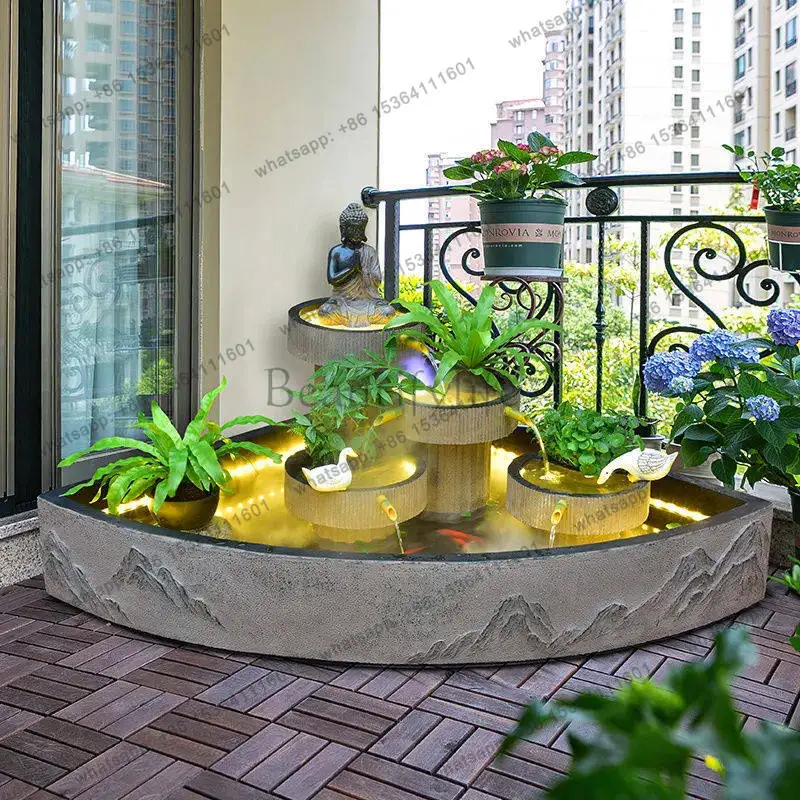 LS new Chinese-style balcony water landscape fish pond flowing water ornament outdoor courtyard rockery landscaping ornament