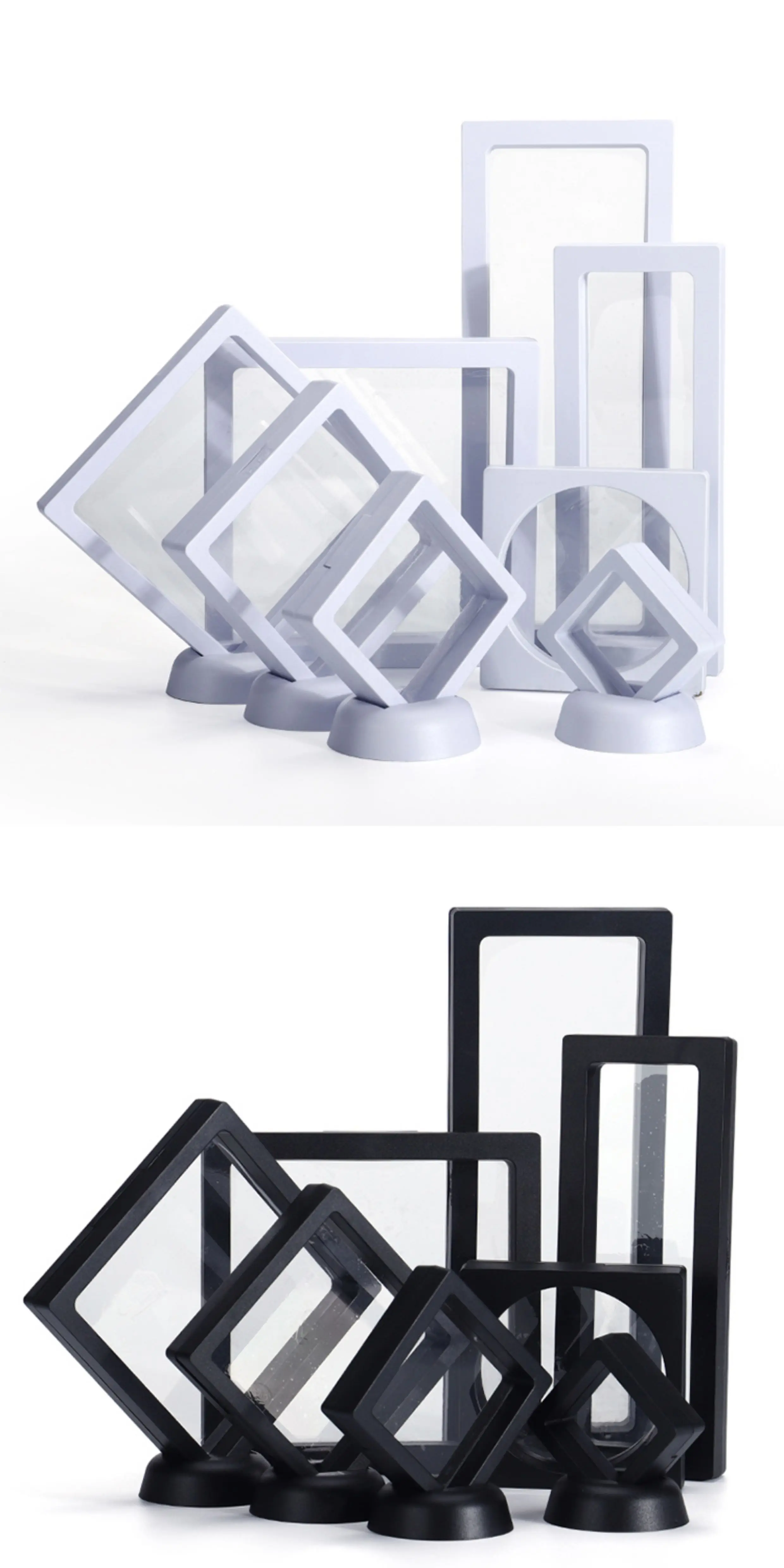 3D Floating PE Film Jewelry Display Frame Stand Holder Box 10/Unit Portable Brooch Coin Medal Suspension Storage Collection Case