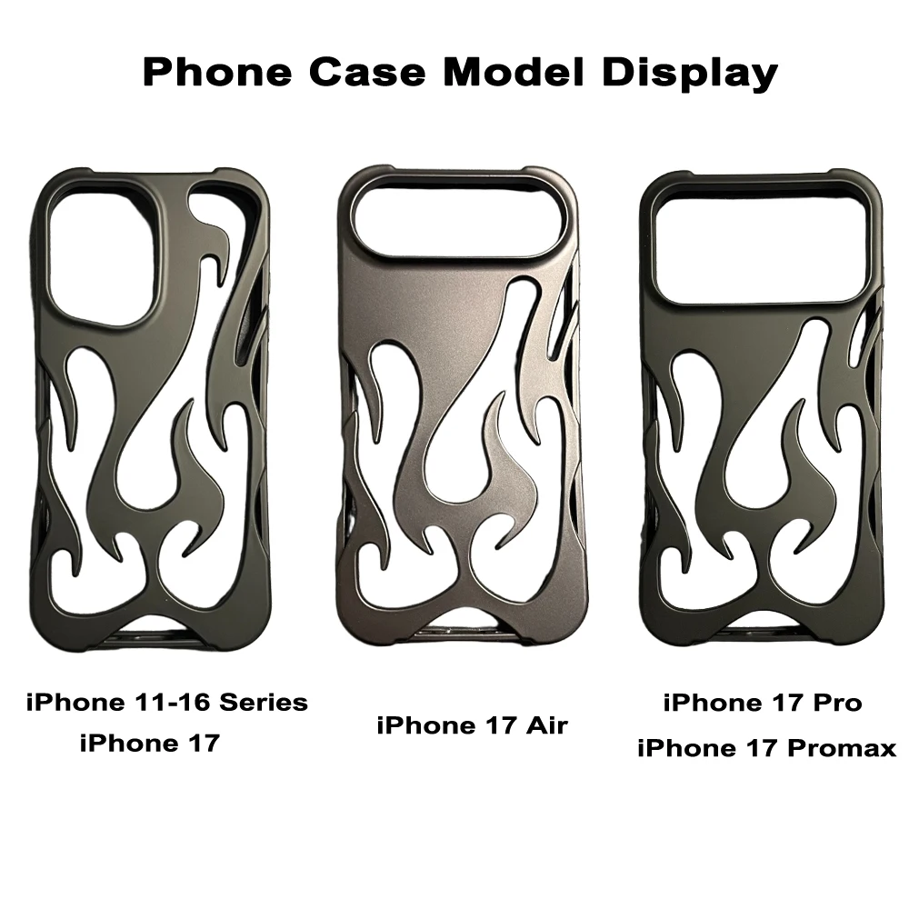 New 3D Flame pattern Hollow Slim Phone Case for iPhone 17 16 15 14 13 12 11 Pro Max Plus 17 Air Shockproof Protective soft Cover - náhled 2