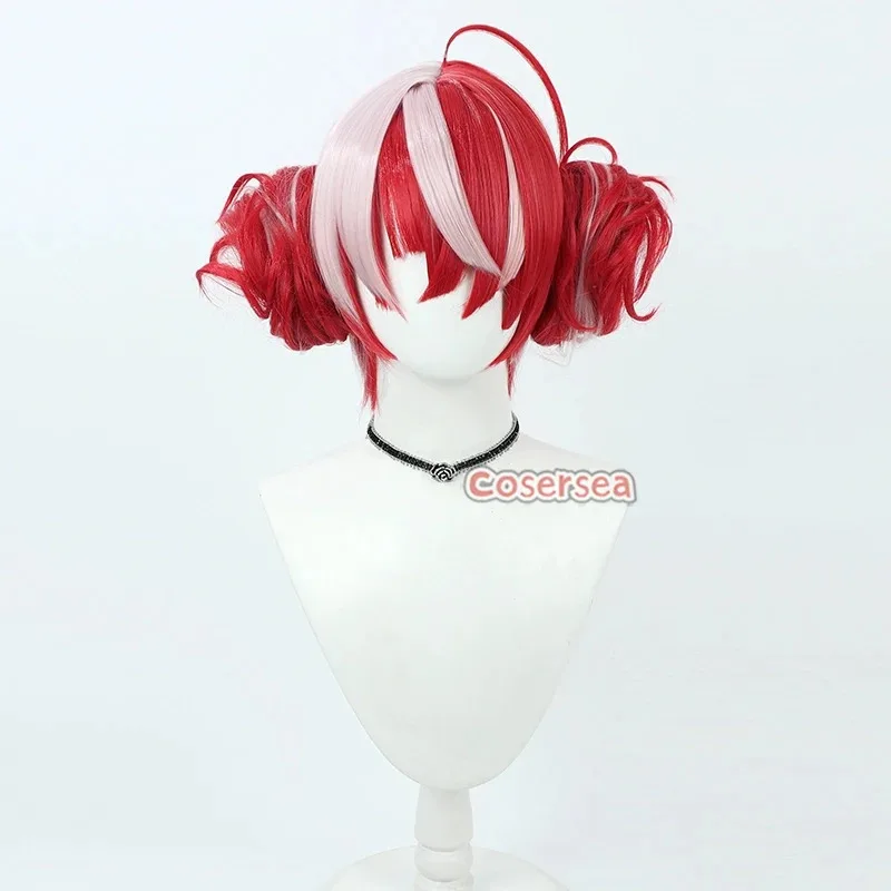 Cosersea Kureiji Ollie شعر مستعار تأثيري مع الكعك الظاهري YouTuber Kureiji Ollie الأحمر مختلط شعر مستعار أبيض الشعر الاصطناعية مقاومة للحرارة