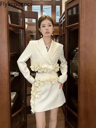 2024 Autumn New Fashion Temperament Flower Short Suit Jacket High Waist Slimming All Matching Skirt Conjuntos Feminino Elegante