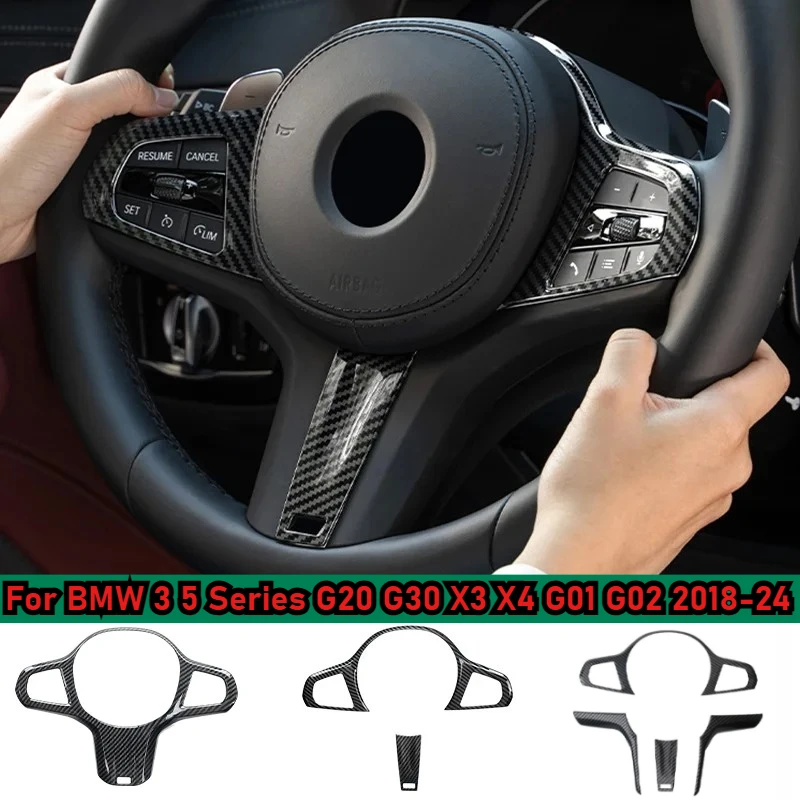 

ABS углеродное волокно, кнопка на руль автомобиля, наклейки, автомобильные аксессуары для BMW 3 5 серии G20 G30 X3 X4 G01 G02 2018-24
