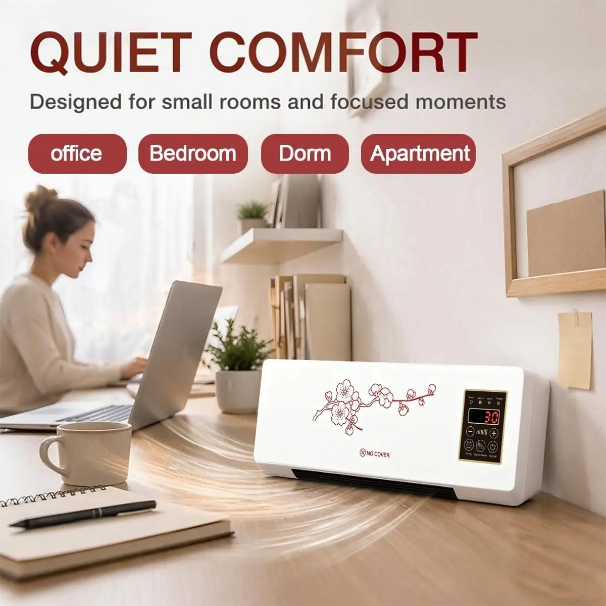 Wall Mounted Air Conditioner Fan, 1800W Smart AC and Heater Combo Unit with Remote, Quiet Bladeless Heating & Cooling System, No Exhaust Split for Bathroom Office(White)