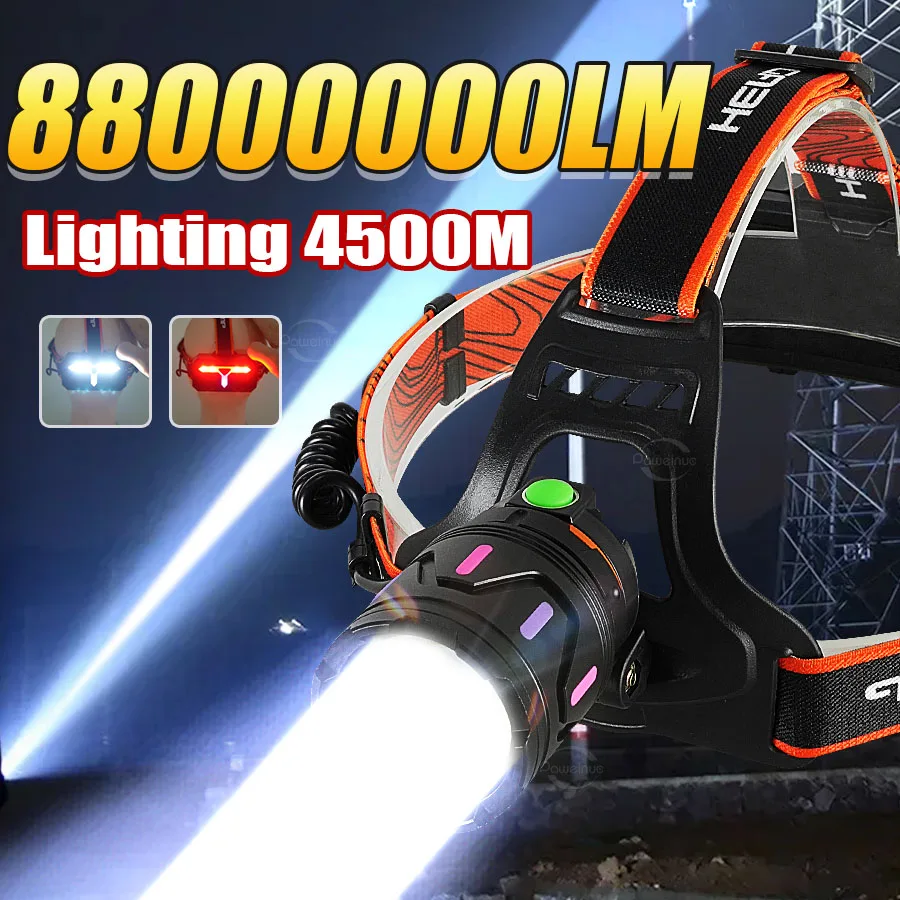 

Мощный налобный фонарь COB 88000000LM, перезаряжаемый через USB, светодиодный налобный фонарь, фонарь для рыбалки, 3 режима, аварийные рабочие фонари