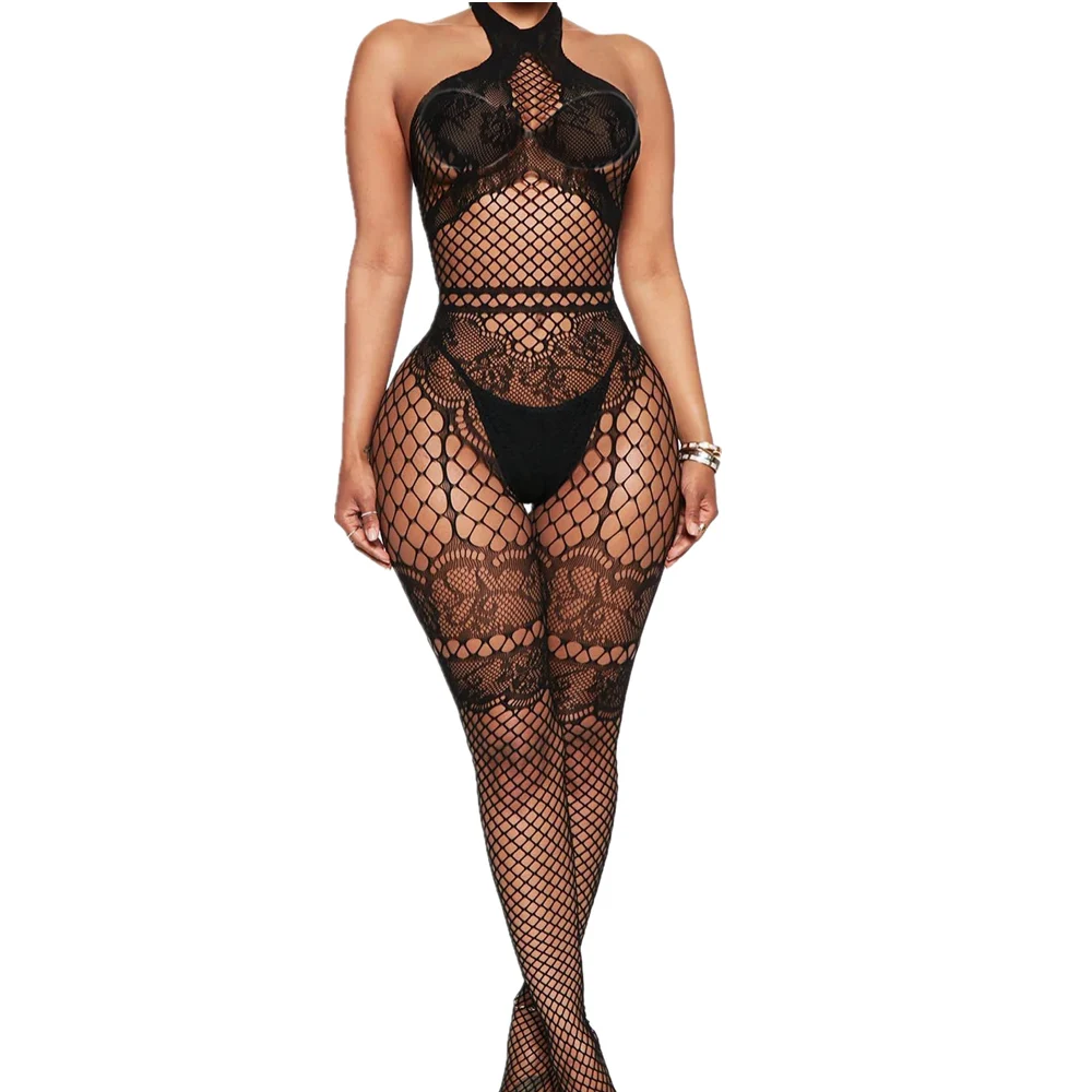 Sexy Lingerie One-Piece Bodysuit Women Bra Set Sheer Fishnet Underwear Transparent Open Strapless Erotic Bodystocking Party