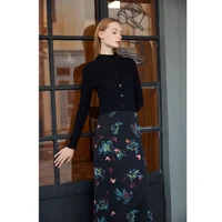 AP Women 2026 Autumn and Winter New Printing Satin Dress Knitting Cardigan Mock Neck Modal Shirt - Image 3