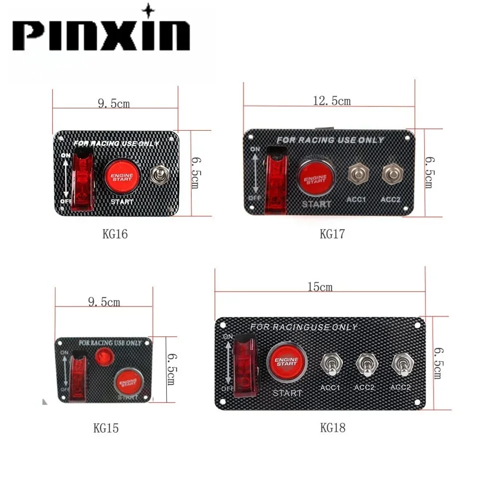 

PinXin из настоящего углеродного волокна, 12 В, панель переключателя зажигания гоночного автомобиля, запуск двигателя, стоп, кнопки зажигания, светодиодная панель тумблера
