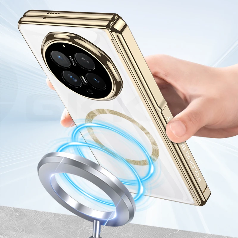 Magnetyczne etui z zawiasem i powłoką galwaniczną do Honor Magic V6, szkło ochronne na ekran, bezprzewodowe ładowanie, plastikowa przezroczysta obudowa do Magic V5. — zdjęcie produktu 2