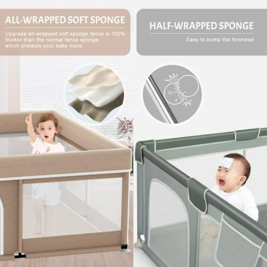 Box per bambini con tappetino 50x50 pollici: box grande per neonati e bambini piccoli Penna da gioco di sicurezza per interni con morbida rete traspirante AllWrap