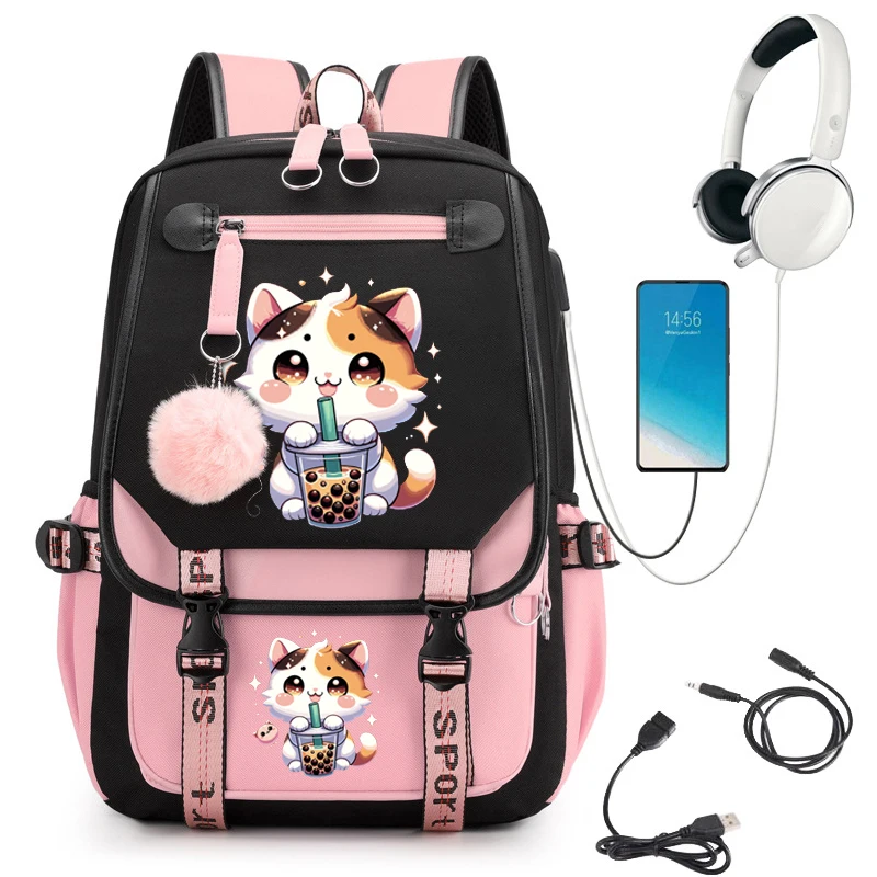 Studenten Rugzak Meisje Reizen School Rugzak Mode Vrije Tijd Bagpack Boba Anime Kat Laptop Schooltassen Usb Boekentassen