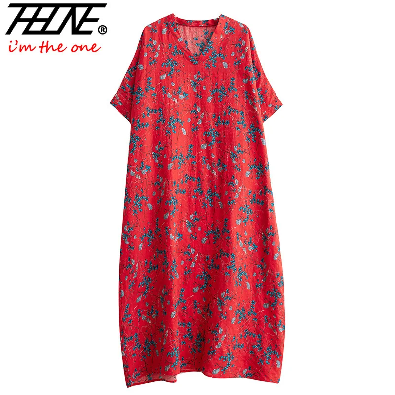 Women Dresses Plus Size Maxi Long Bohemian Para Mujer Summer Elegant Boho V-Neck Floral Print Vintage Dresses Vestidos Femenino