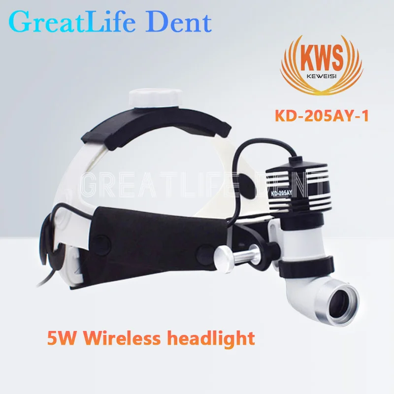 GreatLife Dent 5W 80000lx KWS 4X 5X 6X LED Surgical Binocular Magnifier Loupes Dental Headlamp NQA KD-205AY Chargeable Headlight