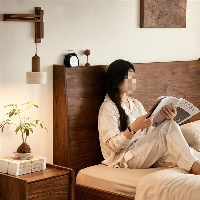 Black walnut box bed, household small apartment, electric lift, high box storage bed