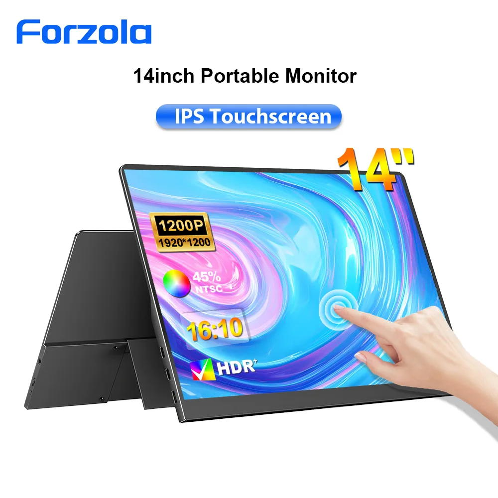 

FORZOLA 14" FHD+ 1200P Portable Monitor IPS Touchscreen Travel Display With Stand Type‑C Mini HDMI For PS 5 4 Phones PC Mac Xbox