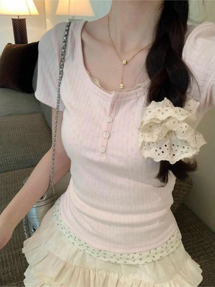 T-shirts Vrouwen Nep 2 Stuks Slanke All-Match Dagelijks College Casual Koreaanse Mode Zomer Korte Mouwen Tops Trendy harajuku Hotsweet