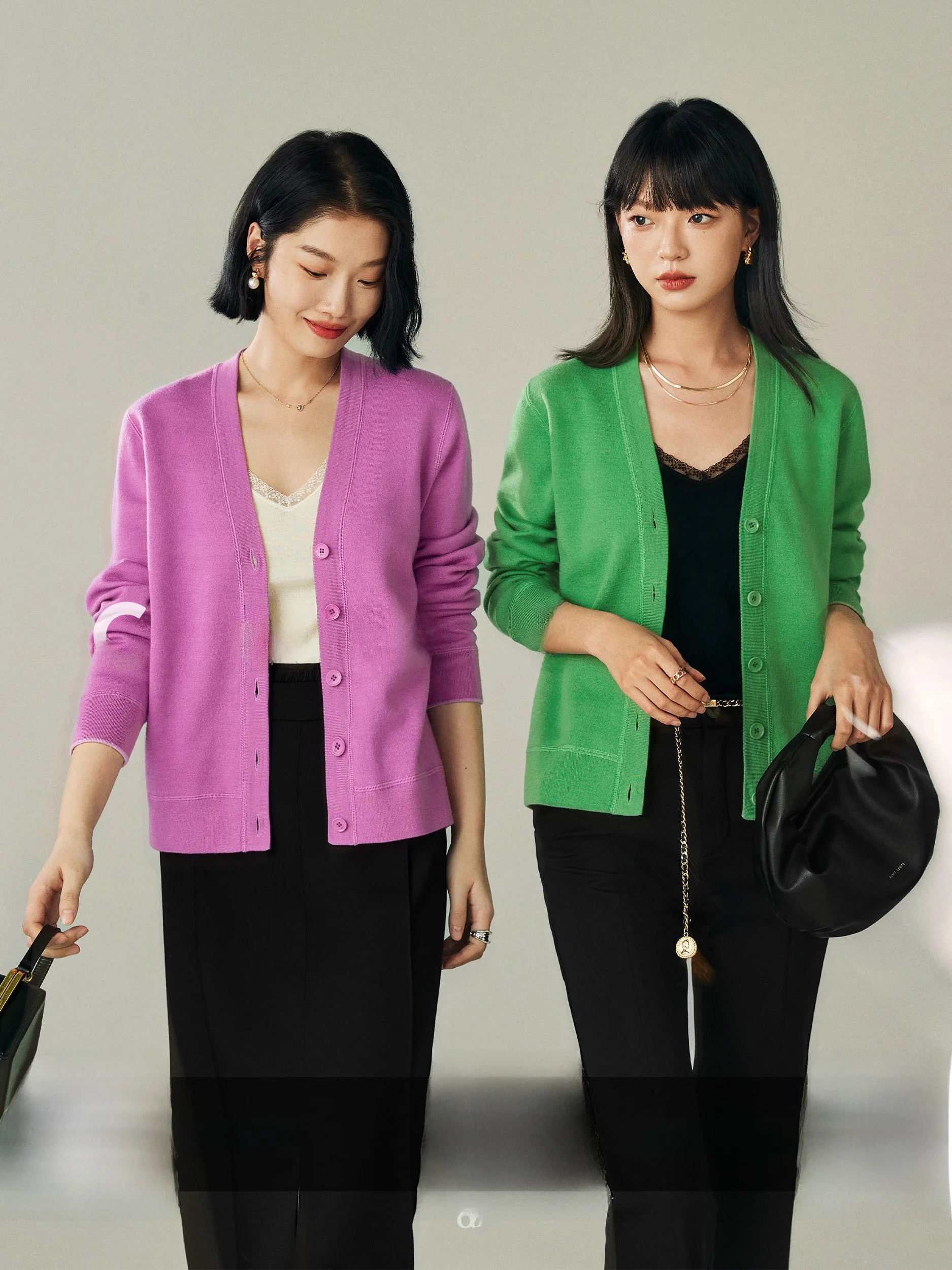 

CA Double-Sided Wear Woolen Knitted Cardigan Beautiful Stripes Multi-Color Casual Sle V-Ne Long Sve Women's Sweater