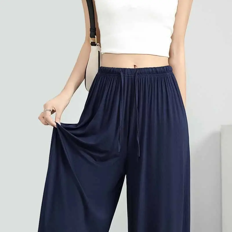 Ultra-Hand Feel Modal Cotton Grey Wide Leg Pants Women's High Waist Loose Drapey Cool Casual Trousers Korean Style Commute