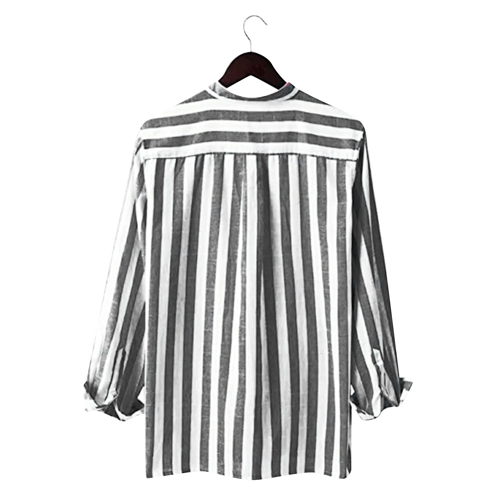 Plus Size Men Shirt Long Sleeve Loose High Elasticity Casual Dress-up Stripe Printing Striped Shirts Casual Linen Buckle Top