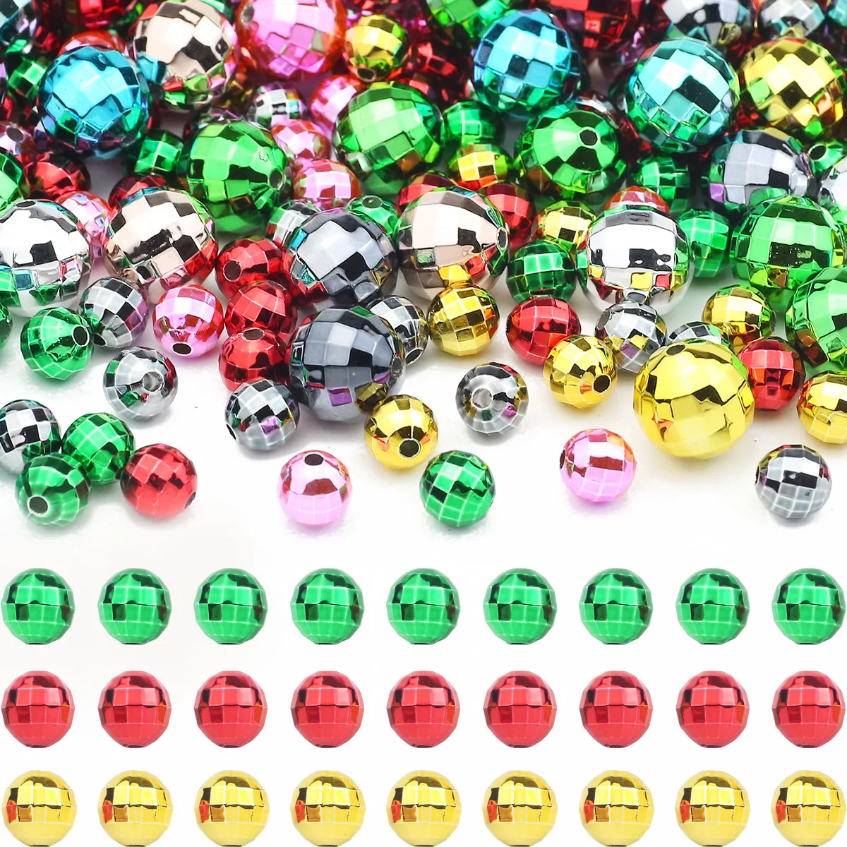 10/16mm Red green white elements Christmas disco faceted balls loose Spacer beads for jewelry bracelet making DIY Accessories