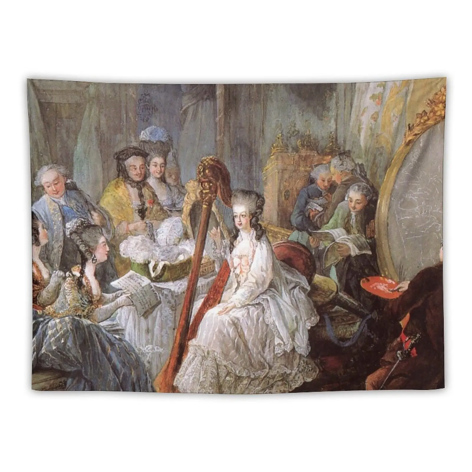 

New Marie Antoinette playing the harp at the French Court - Jean-Baptiste André Gautier-Dagoty Tapestry Bedroom Decoration