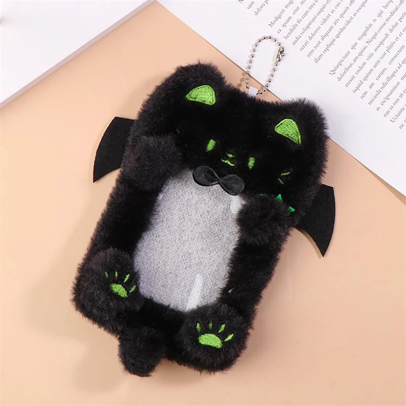 Idool Foto Beschermhoes Student Kaarthouder Cartoon Zwarte Kat Pluche Kaarthouder Photocard Case Tas Sleutelhanger Hanger Cadeau