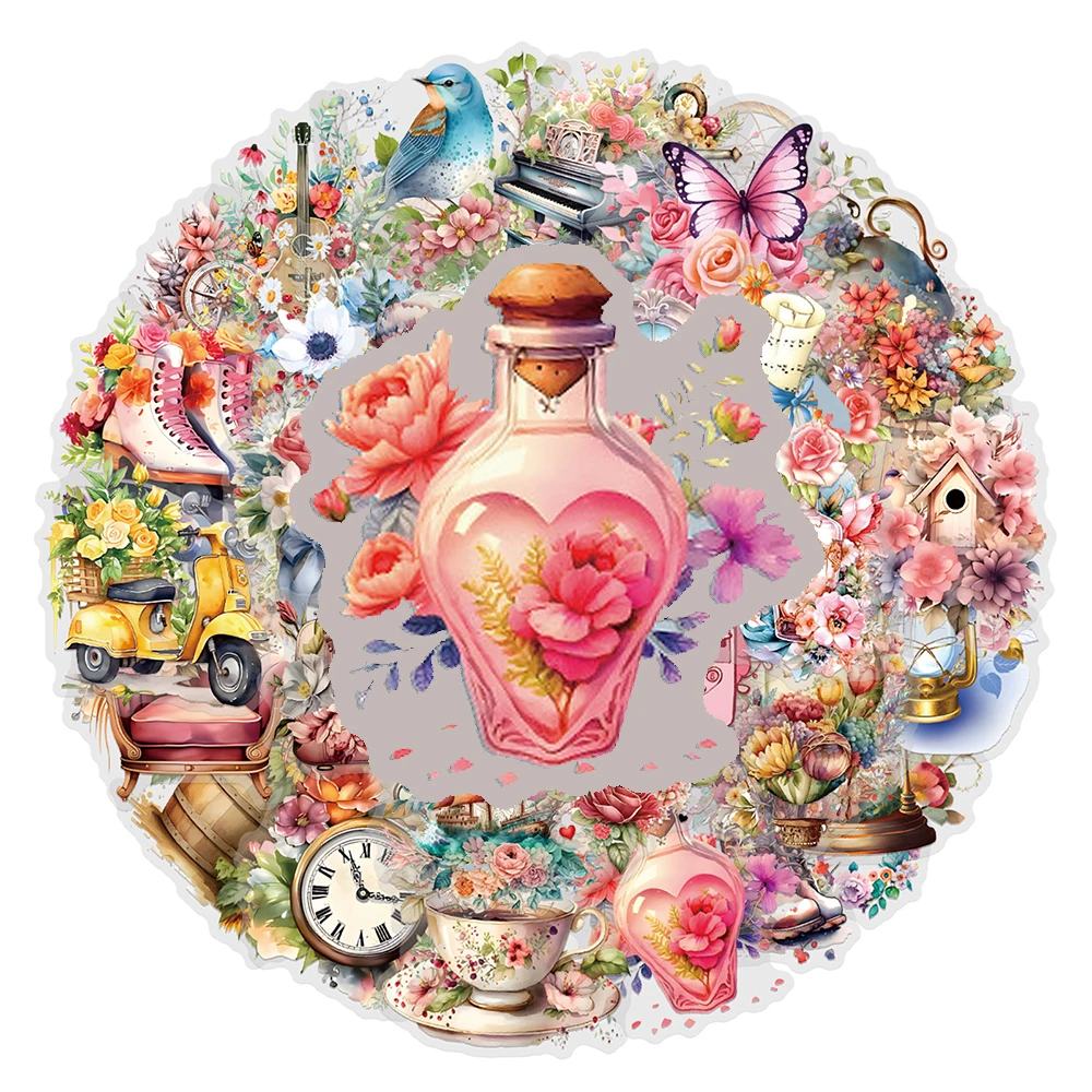 

10/30/57pcs INS Cartoon Flowers Aesthetic Graffiti Stickers for Skateboard Phone Helmet Laptop Cute Retro PET Waterproof Sticker