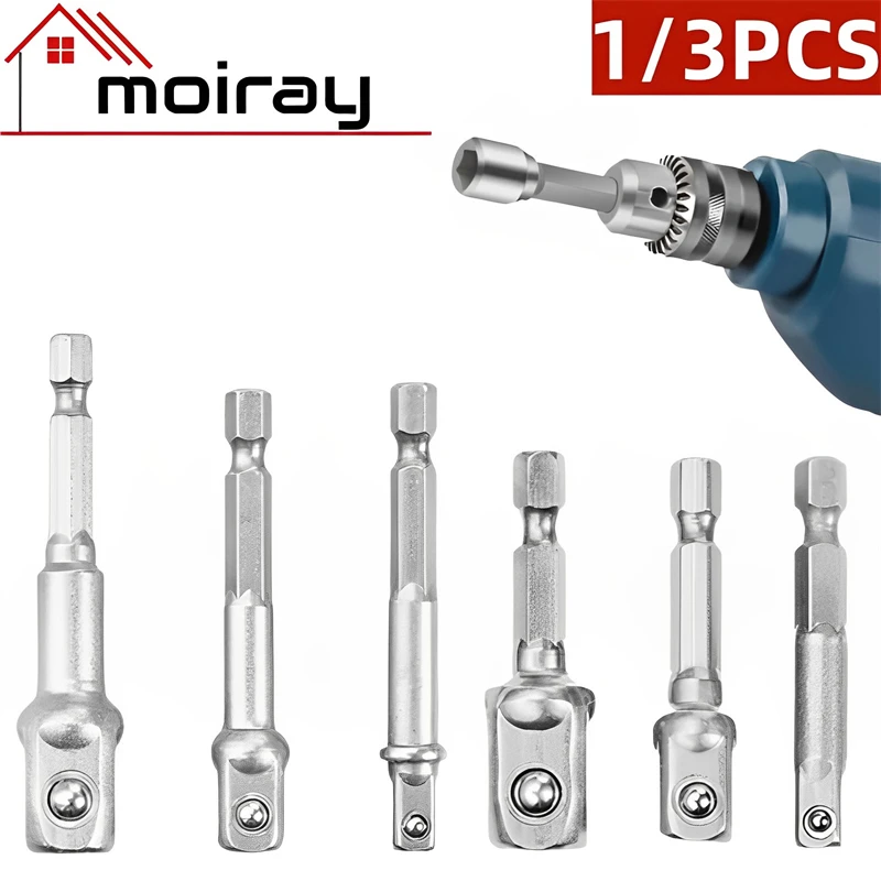 

Chrome Vanadium Steel Socket Hex Shank To 1/4" 3/8" 1/2" Extension Drill Bits Bar Hex Bit Set Power Tools Screwdriver Adapter