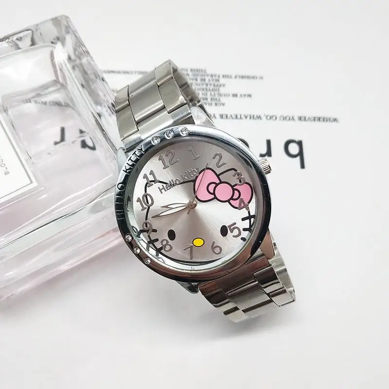 New Sanrio Children Watch Cute Hellokitty Convenient Going Out Steel Strap Fashionable Versatile Watch for Female Students Gifts