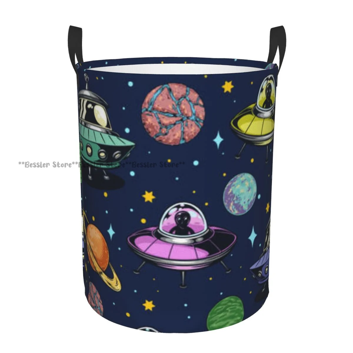 Folding Laundry Basket Aliens Colorful Vintage Pattern Dirty Clothes Storage Bucket Wardrobe Clothing Organizer Hamper